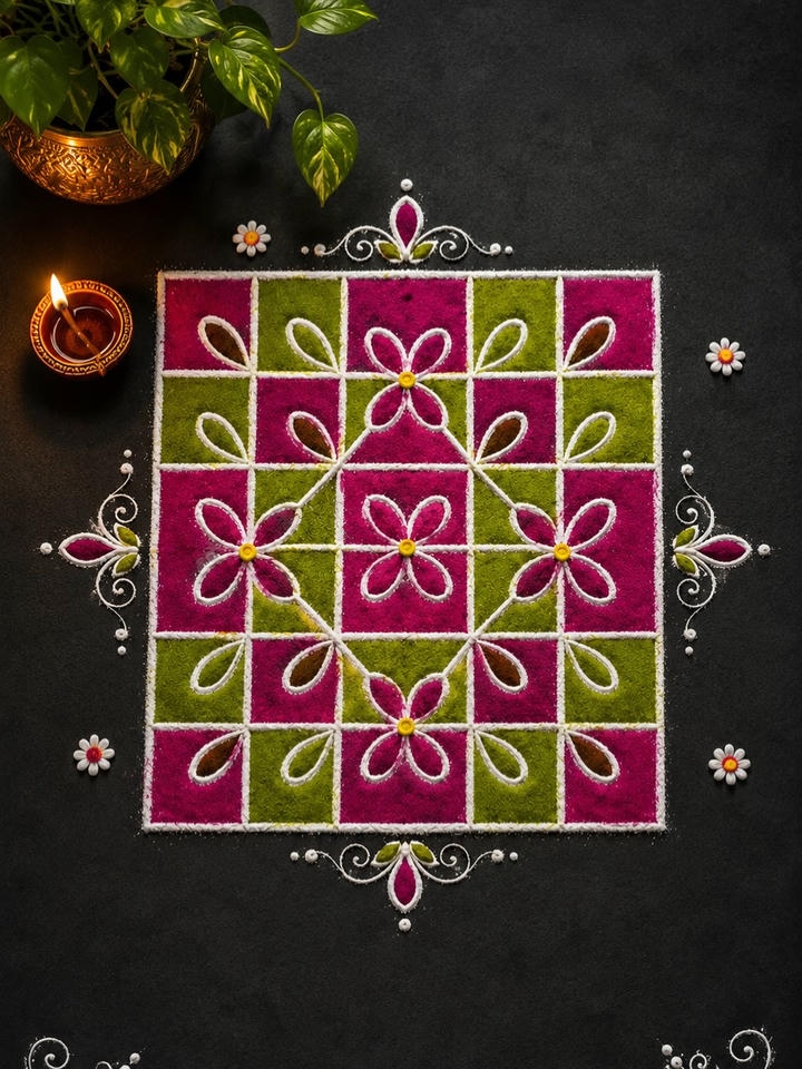 Dhanteras Rangoli with diyas