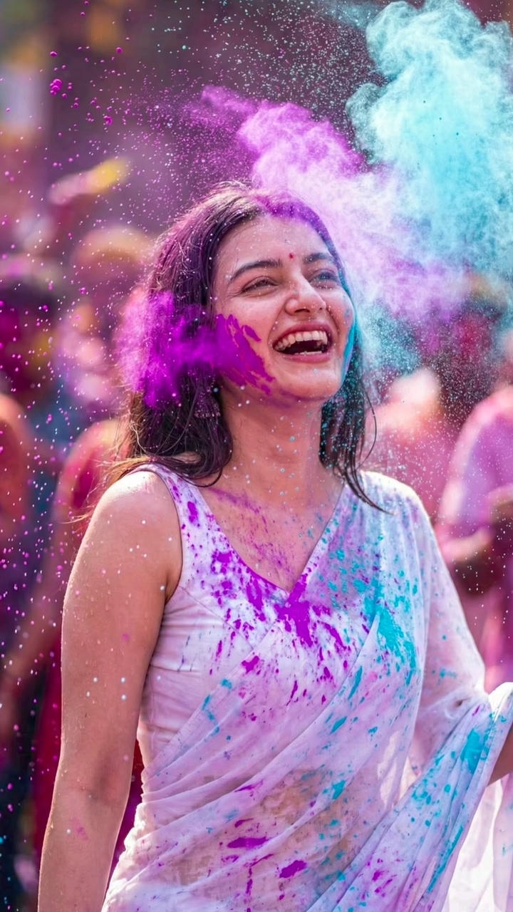Holi Festival Young Indian Girl Photo