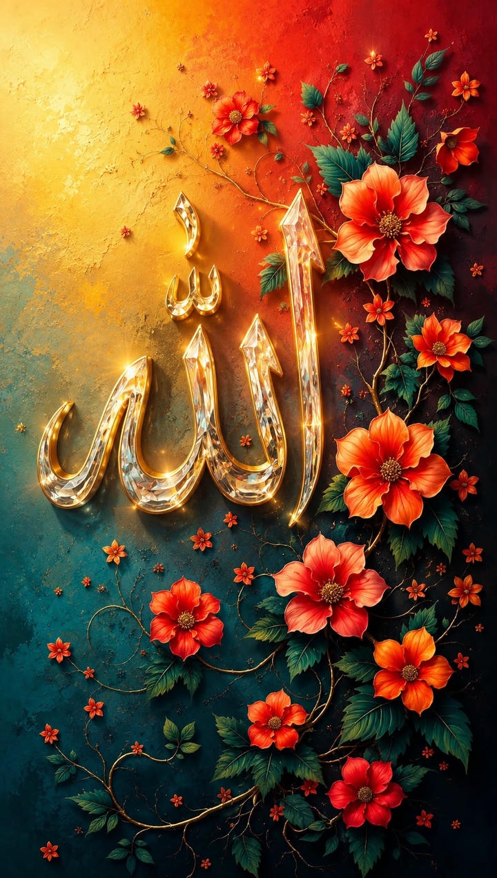 Allah name English calligraphy flower DP