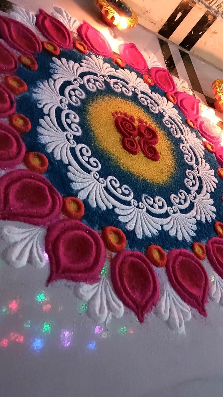 Dhanteras Rangoli Design with Flowers