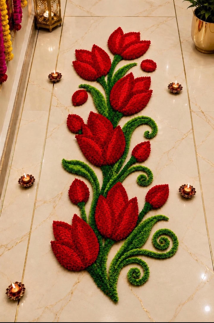 Flower Rangoli Design Step by Step