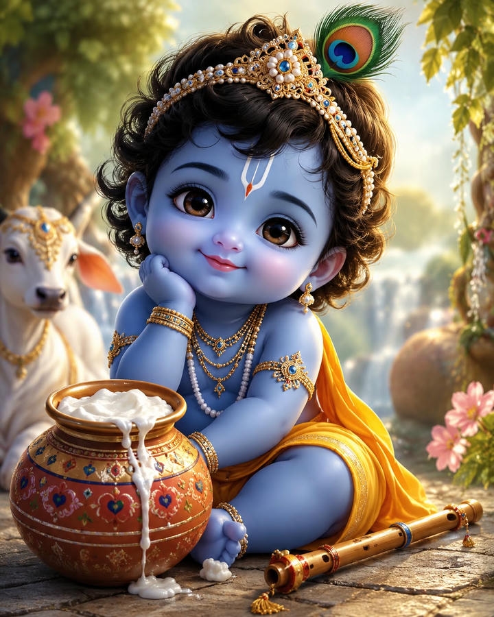 little krishna with flute