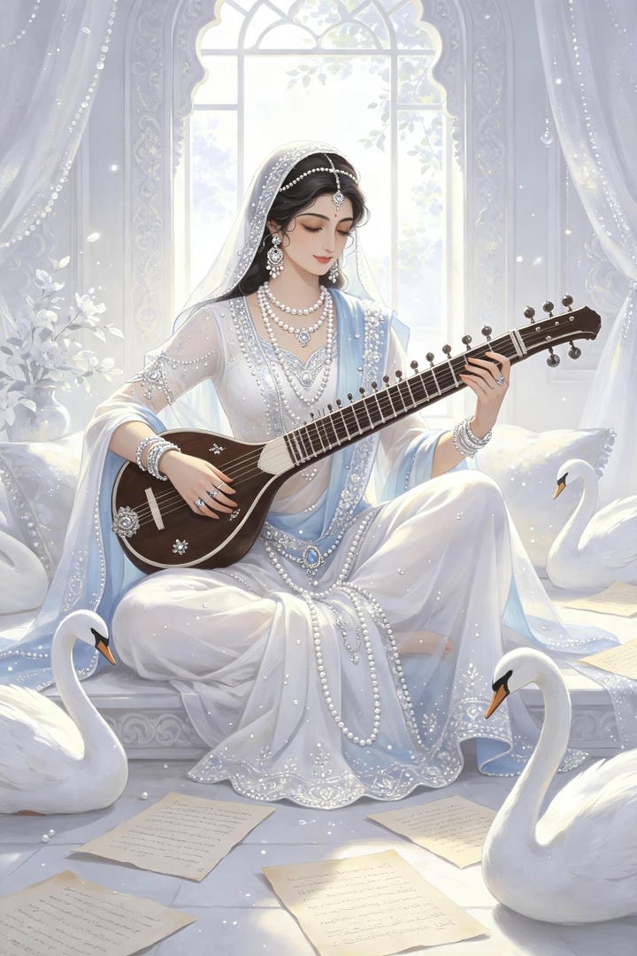 saraswati maa with swan