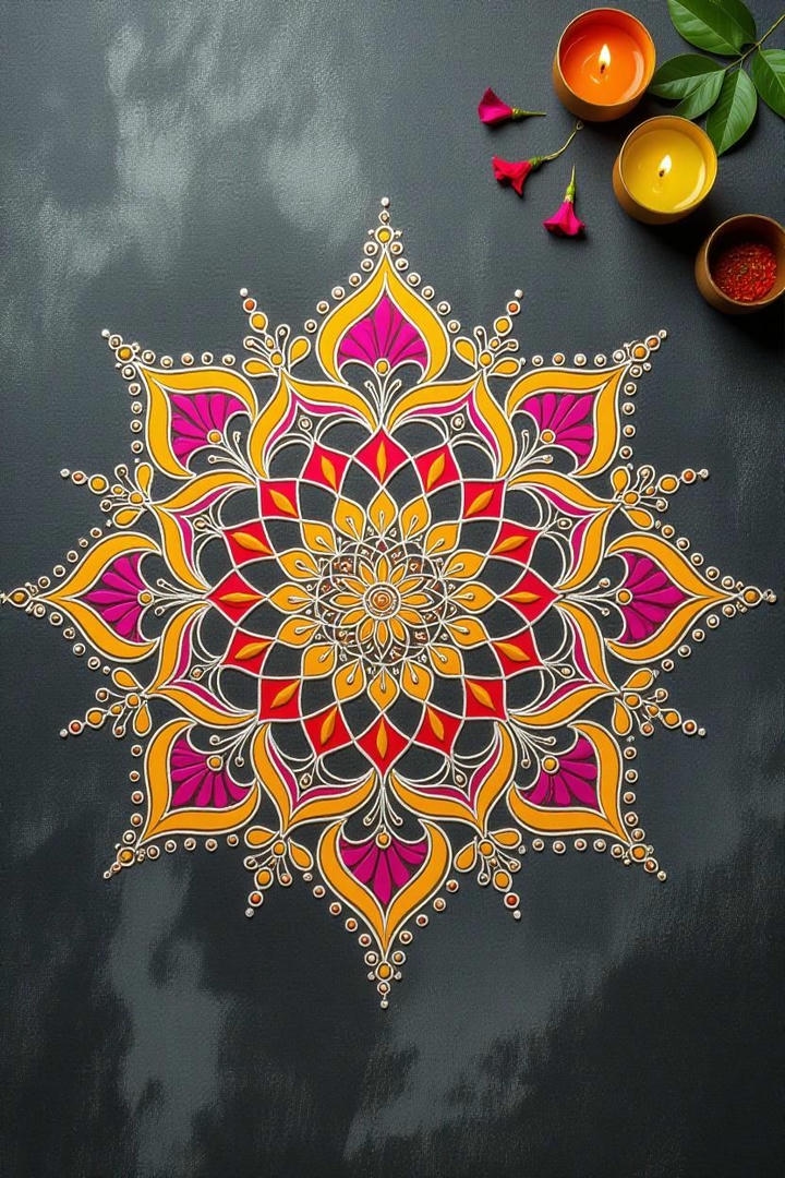 simple flower rangoli design for diwali